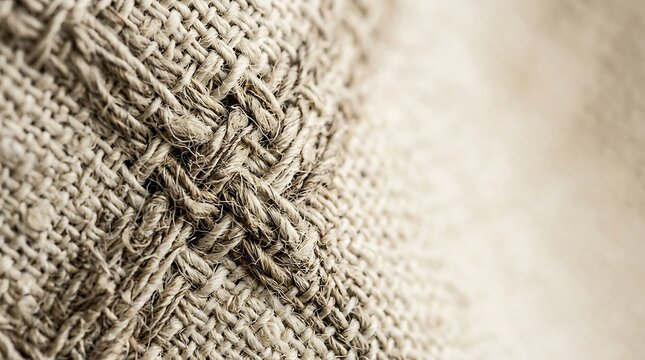 Macro shot of coarse natural burlap fabric texture