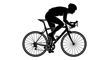 Fototapeta premium Professional road cyclist silhouette performing an intense speed sprint depicted in a clean black vector illustration design element isolated on a plain white digital background surface