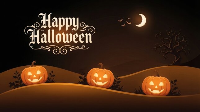Happy halloween jack o lanterns with moon background