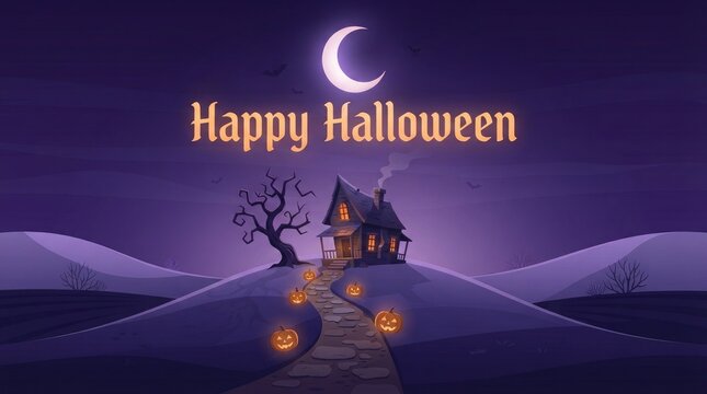 Happy halloween illustration with haunted house and pumpkins