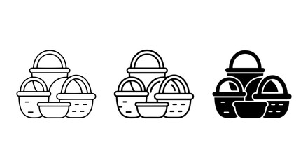 Fototapeta premium Set of 3 Basket Icons, Vector Graphics, Simple Line Art and Silhouette Styles