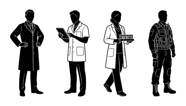 Silhouettes of medical professionals and a tactical officer