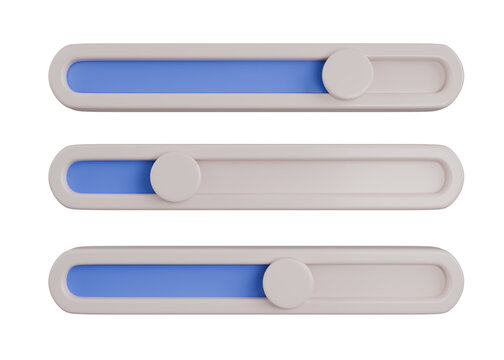 Set of Three Blue 3D UI Slider Bars Controls Isolated Object