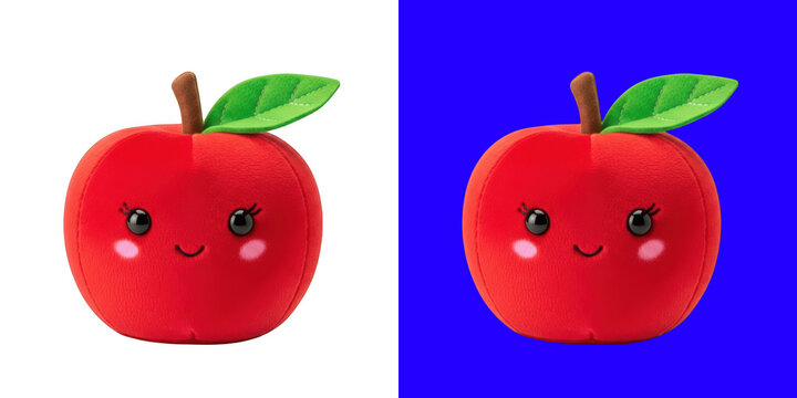 Cute red plush apple toy with happy smiling face