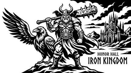 Obraz premium Warrior with mace and raven