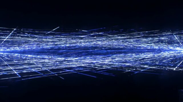 Horizontal Blue Laser Grid Array Flowing with Luminous Energy Strands