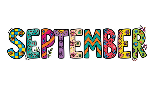 Colorful Hand Drawn September Lettering Design