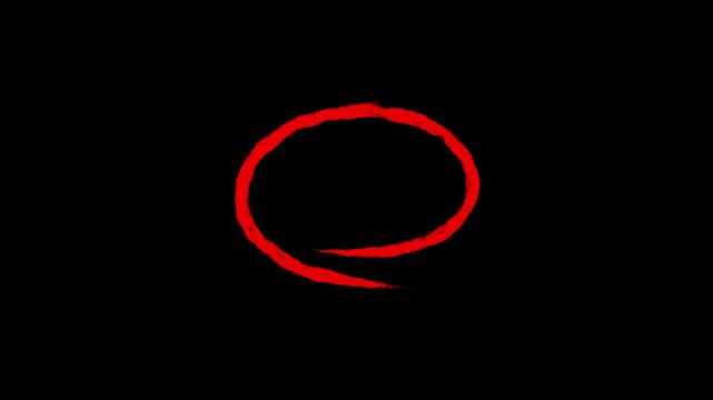 Red hand drawn circle brush stroke highlight animation, 4K loop with alpha channel