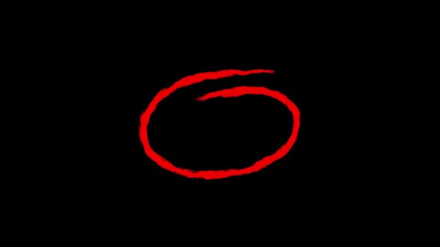 Red hand drawn circle brush stroke highlight animation on transparent background
