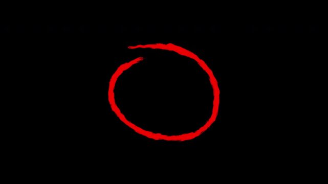 Animated red hand drawn circle brush stroke highlight on transparent background