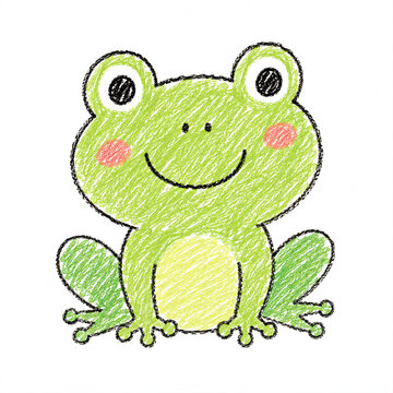 Cute hand-drawn frog doodle illustration for kids.