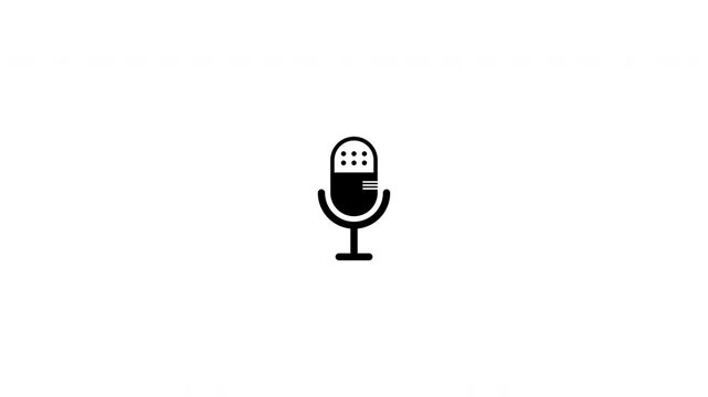 Microphone icon animation for podcast, recording, and broadcasting on transparent background