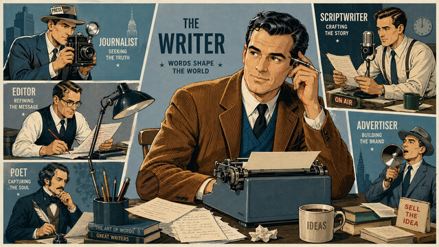 Vintage Retro Writer Journalist Editor Typewriter Creative Profession Illustration