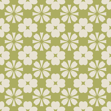 Seamless floral pattern with white flowers on olive green background
