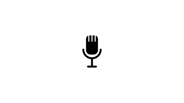 Minimal black microphone icon animation for podcasts, voice recording, and broadcasting on transparent background