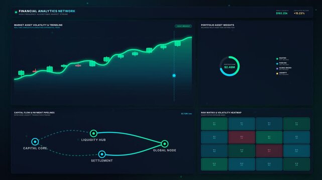 Financial market dashboard with candlestick charts and real-time analytics