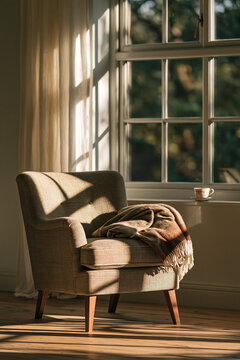 Empty Armchair By A Window In Afternoon Light