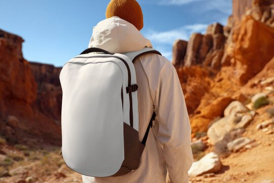 Backpack adventure mockup outdoors, transparent design