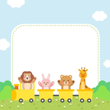 Cute Animal Train Frame for Kindergarten and Preschool Kids