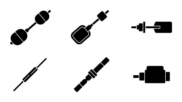 Water Level Float Switch Icons, Industrial Sensor Symbols, Mechanical Valve Components, Engineering Control Elements
