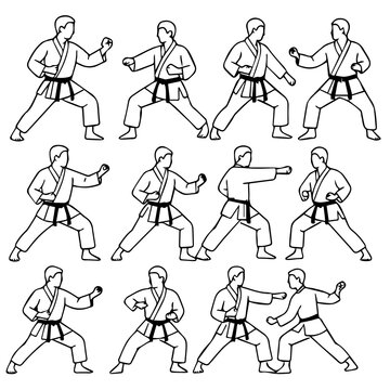 karate-with-line-art-style,-eps-10-illustration