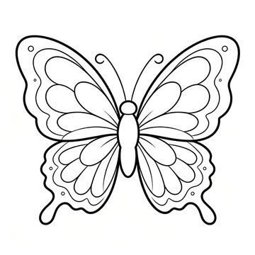 Black White Line Art Butterfly Symmetrical Wings Intricate Patterns Coloring Page Vector