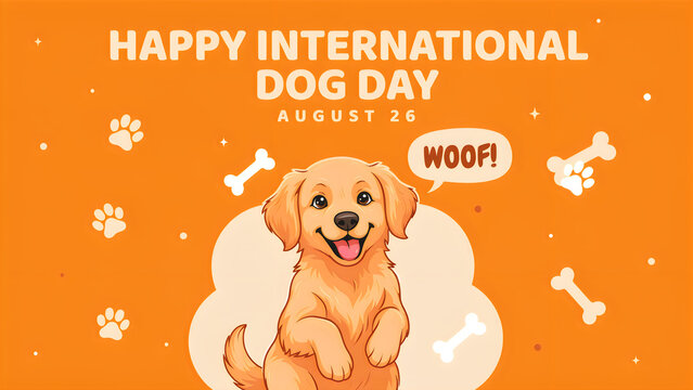 Happy cartoon dog celebrating international dog day