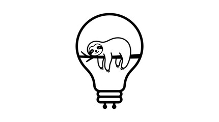 Obraz premium A minimalist line art illustration of a cute sloth resting inside a glowing light bulb.