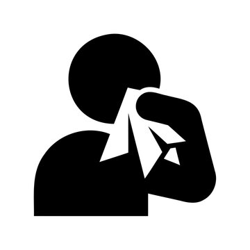 Person sneezing into tissue icon illustration with health care, sickness