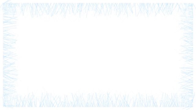 Blue frost crystals grow along a white frame border creating a seasonal winter aesthetic for digital holiday overlays.