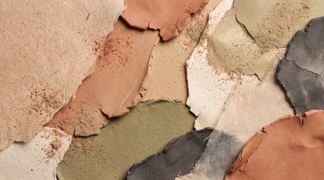 Abstract background featuring various shades of natural clay and cosmetic mud textures.