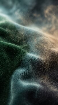 Abstract background featuring soft velvet fabric texture with deep green and warm golden light.