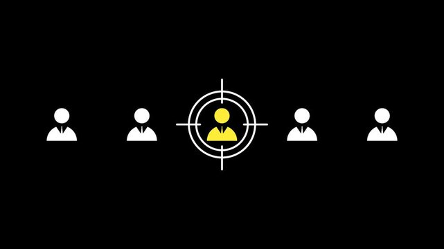 Targeted audience selection with focus on single professional icon in crosshair, minimal style, alpha channel for easy integration in presentations.