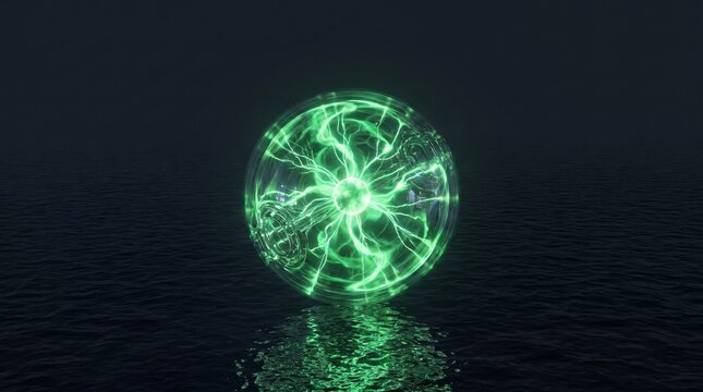Clean Energy Power Generator Glass Sphere Green Plasma Light