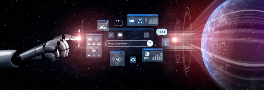 Prompt driven AI interface enabling text, image vision, audio and media video data neural asset and tool in smart creation chat workspace edit. Future NLP AI native visual reasoning omni model. Corpus