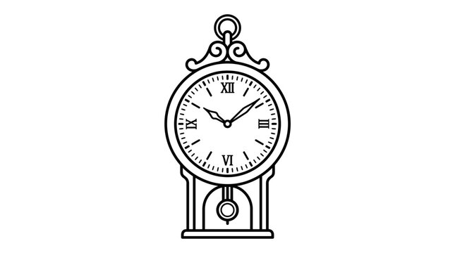 A classic vintage wall clock illustration with a pendulum and roman numerals.