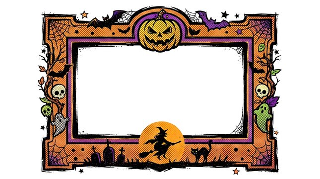 Halloween themed decorative border with spooky elements