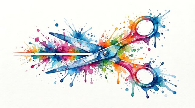 Colorful ink splatter scissors artistic design