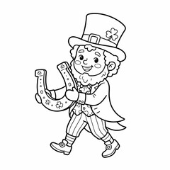 Fototapeta premium Leprechaun holding a horseshoe coloring page