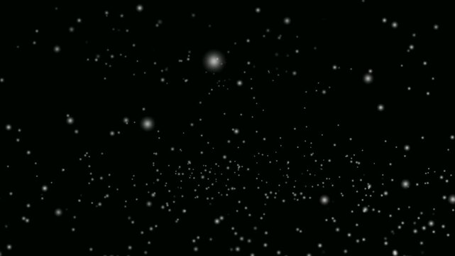 Winter snow slowly falling down on black background. Weather and season concept flurry snowfall. White small snowflakes flying on screen. Isolated falling snow overlay suitable for cold winter.