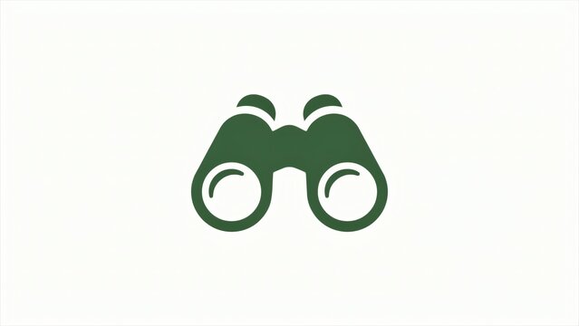 Minimalist green binoculars icon representing exploration with background symbolizing observation binoculars centered