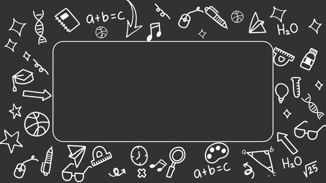 Modern animation doodle school supplies in grey background 4k video