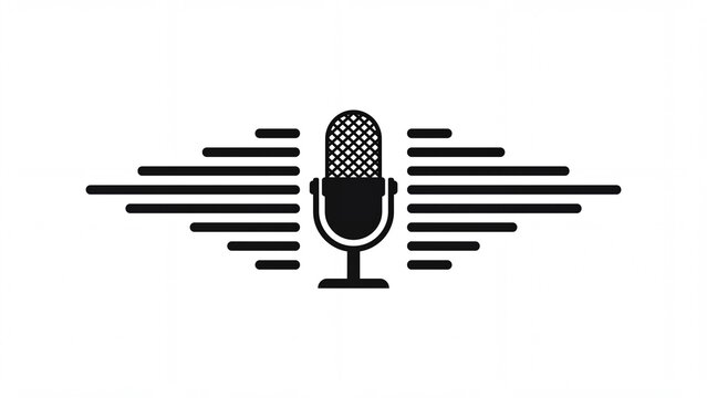 Black minimalist microphone icon with horizontal sound waves a flat vector design element for podcast broadcast and audio recording apps