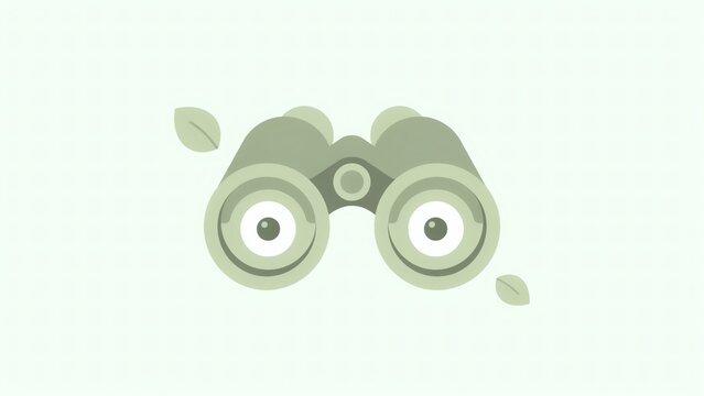 Green binoculars with leaves flat illustration vector background with floating leaves pastel whimsical flat design