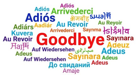 Fototapeta premium Multilingual Goodbye Word Cloud Illustration with Farewell Greetings in Different Languages on White Background