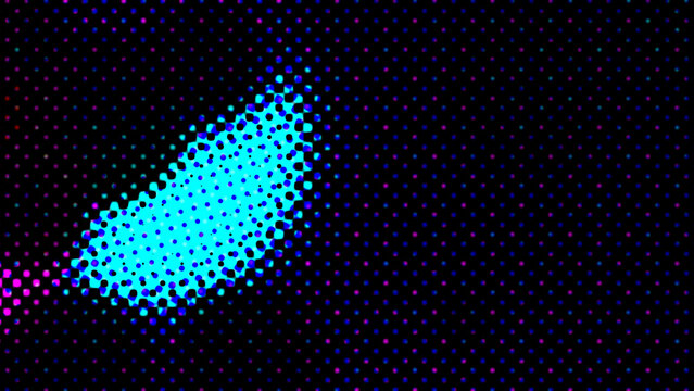 Abstract digital background with cyan and magenta halftone dot pattern on black