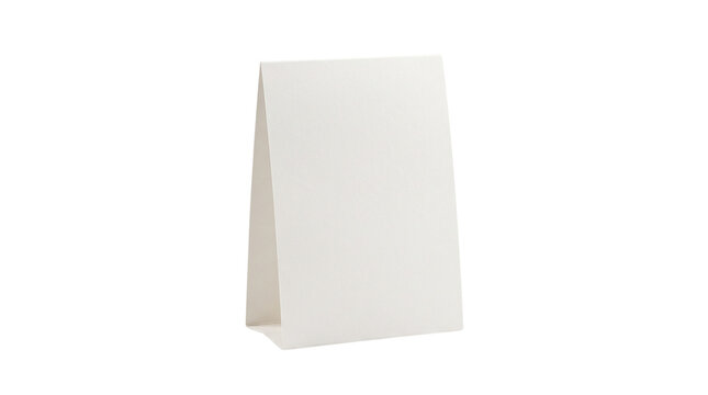 Minimalist white table tent mockup. Blank paper card for restaurant menu or wedding seating. Clean folded stationery template. isolated PNG with Transparent Background