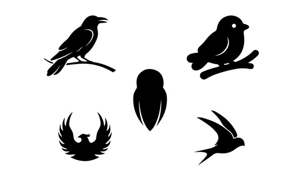 Minimalist Bird Silhouette Logo Set - Stylized Nature Icon Branding.