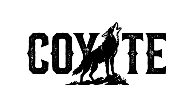 Vintage coyote howling text logo illustration graphic design