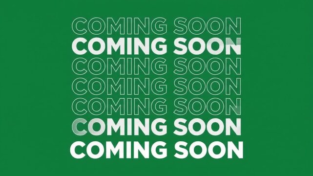 Coming Soon kinetic typography animation with repeated bold text, colorful accents, and modern motion graphics on a green screen background for launch promotions.